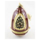 Mr. Christmas Hinged Egg Ornament with Tree and Presents Design
