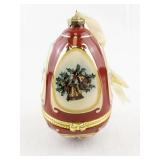 Red Porcelain Musical Egg Ornament with Holly and Bell Design