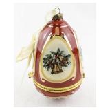 Red Porcelain Musical Egg Ornament with Holly and Bell Design