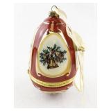 Red Porcelain Musical Egg Ornament with Holly and Bell Design