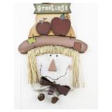 Metal and Straw Autumn Greetings Scarecrow Wall Decor