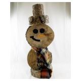 Wood Snowman Decoration with Scarf and Bark Hat