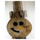Wood Snowman Decoration with Scarf and Bark Hat