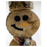 Wood Snowman Decoration with Scarf and Bark Hat