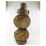 Wood Snowman Decoration with Scarf and Bark Hat