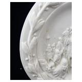 Vintage White Bisque Relief Plate with Nativity Scene and Plate Stand