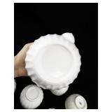 White Porcelain Teapot with 6 Matching Cups and Removable Bamboo Handle