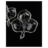 Set of 2 Hazel Atlas Clear Glass Ivy Leaf Dishes