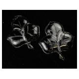 Set of 2 Hazel Atlas Clear Glass Ivy Leaf Dishes