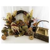 Fall Decor Collection with Scarecrows, Wreath, Pumpkins, and Rustic Basket