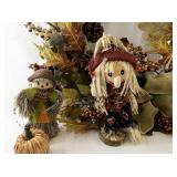 Fall Decor Collection with Scarecrows, Wreath, Pumpkins, and Rustic Basket