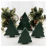 Set of 4 Wooden Christmas Tree Decorations and 2 Gold Tone Garland Trumpet Candlestick Holders