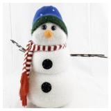 Plush Snowman Holiday Decor with Blue Hat and Red Scarf