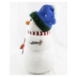 Plush Snowman Holiday Decor with Blue Hat and Red Scarf