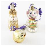 Set of 3 Vintage Old World Christmas Glass Easter Animal Ornaments