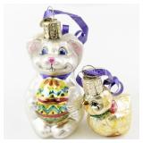 Set of 2 Glass Old World Christmas Easter Ornaments Bunny and Chick with Ribbons