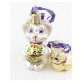 Set of 2 Glass Old World Christmas Easter Ornaments Bunny and Chick with Ribbons