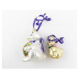 Set of 2 Glass Old World Christmas Easter Ornaments Bunny and Chick with Ribbons