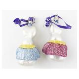 Pair of Vintage Old World Christmas Glass Bunny Christmas Ornaments with Sweaters