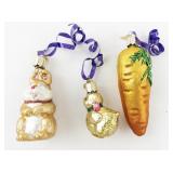 Set of 3 Vintage Old World Christmas Glass Easter-Themed Ornaments