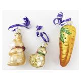 Set of 3 Vintage Old World Christmas Glass Easter-Themed Ornaments