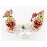 Set of 3 Vintage Old World Christmas Glass Ornaments Heart Angels and Swan