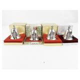 Set of 4 Silver-Plated Christmas Bell Ornaments with Boxes, 1984-1987