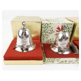 Set of 4 Silver-Plated Christmas Bell Ornaments with Boxes, 1984-1987