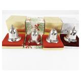 Set of 4 Silver-Plated Christmas Bell Ornaments with Boxes, 1984-1987