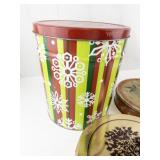 Set of 5 Holiday and Vintage Decorative Metal Tins