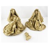 Paper Mache Gold Nativity Set - Mary, Joseph, and Baby Jesus Figures