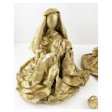 Paper Mache Gold Nativity Set - Mary, Joseph, and Baby Jesus Figures