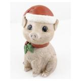 Pig Figurine with Santa Hat and Holly Holiday Decor