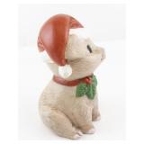Pig Figurine with Santa Hat and Holly Holiday Decor