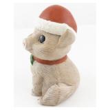 Pig Figurine with Santa Hat and Holly Holiday Decor