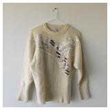 Susann D Cream Sweater with Sequin and Bead Embellishment Size L