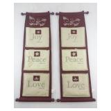 Set of 2 Fabric Hanging Holiday Wall Pockets Joy Peace Love