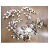 Set of Metal and Floral Wall Decor Pieces with Leaves and Butterflies