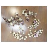 Set of Metal and Floral Wall Decor Pieces with Leaves and Butterflies