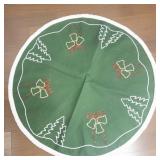 Green Christmas Tree Skirt with Bell and Tree Embroidery