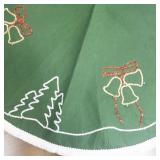 Green Christmas Tree Skirt with Bell and Tree Embroidery