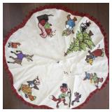 Vintage Felt Christmas Tree Skirt with Sequined Animal Appliques
