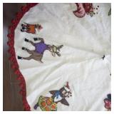 Vintage Felt Christmas Tree Skirt with Sequined Animal Appliques