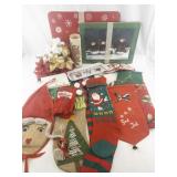 Collection of Vintage and Handmade Christmas Linens, Stockings, and Decor