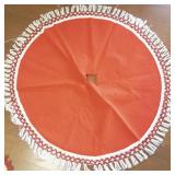 Vintage Red and White Tree Skirt with Tassel Fringe