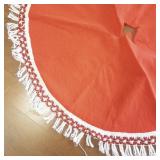 Vintage Red and White Tree Skirt with Tassel Fringe