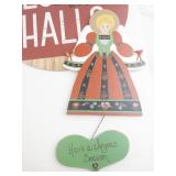 Assorted Christmas Holiday Decor Lot with Signs, Santa Hat, and Wreath