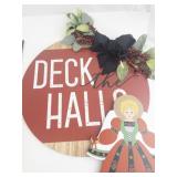 Assorted Christmas Holiday Decor Lot with Signs, Santa Hat, and Wreath