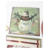 Assorted Christmas Holiday Decor Lot with Signs, Santa Hat, and Wreath
