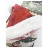 Assorted Christmas Holiday Decor Lot with Signs, Santa Hat, and Wreath